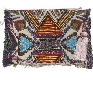Large Tribal Beaded Clutch with tassel